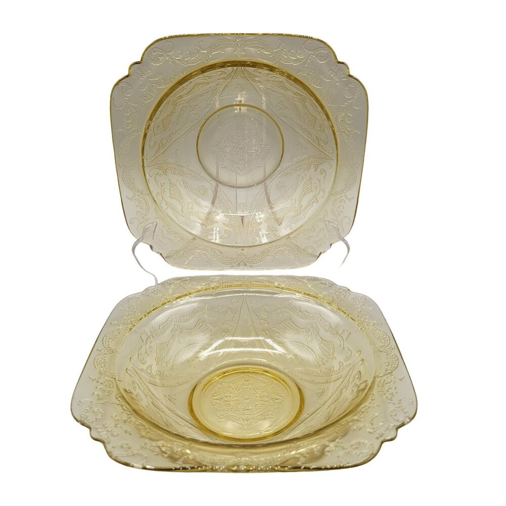 1930's Depression Glass Rim Soup Bowl Federal Madrid Amber Set of Two